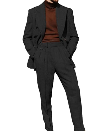 Vintage Mens Double Breasted 2 Piece Tweed Herringbone Suit Notched Lapel Tuxedo Party Wedding Blazer and Pants Set2