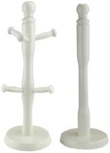 APOLLO Beechwood Set Of Kitchen Towel Roll Holder & Mug Tree Cream 6 Cup Holder