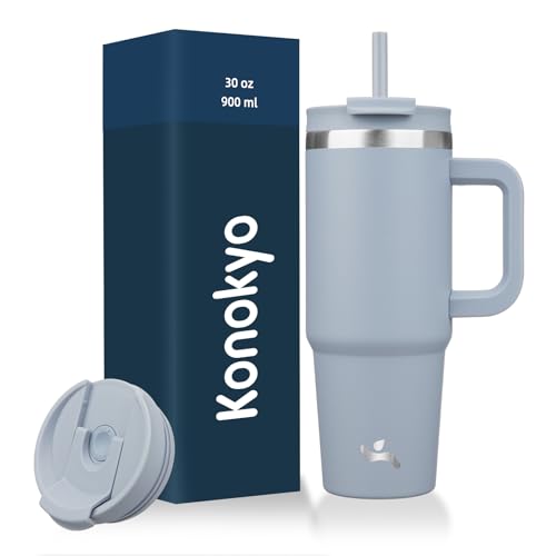 Image of Konokyo 30 oz Insulated Tumbler Water Bottle with Handle, Straw Lid