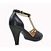 Chase & Chloe Kimmy-36 Women's Teardrop Cut Out T-Strap Mid Heel Dress Pumps (10, Black PU)