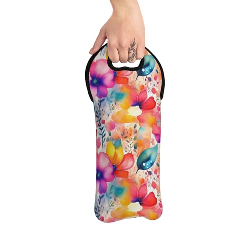 Wine Tote Bag Vibrant Floral Watercolor Pattern with Bold Colors and Artistic Design2