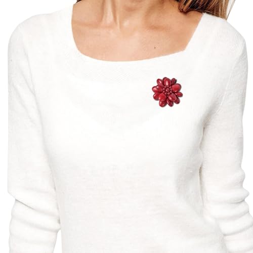 Image of AeraVida Unique Stylish Red Lotus Reconstructed Red Coral Stone Floral Pin or Brooch | Fashionable Pin for Women | Fashion Jewelry