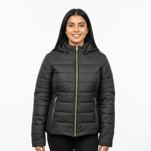 Image of Women's Nylon Puffer Jacket for Winter | Lightweight Warm Quilted Outerwear with Hood | Front Zipper Closure & Secure Pockets | Wind-Resistant Casual Jacket for Women