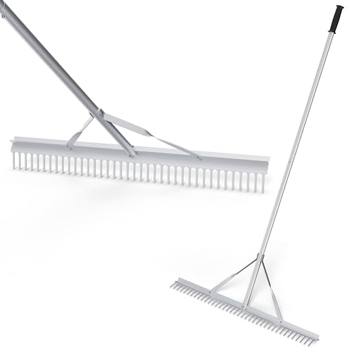 COSTWAY Rastrello per Paesaggio, Rastrello in Alluminio con Testa del Rastrello Larga 91 cm, 36 Denti, Manico Lungo 174 cm, per Allentare il Terreno, Cura del Prato, Cura del Lago Stagno Spiaggi