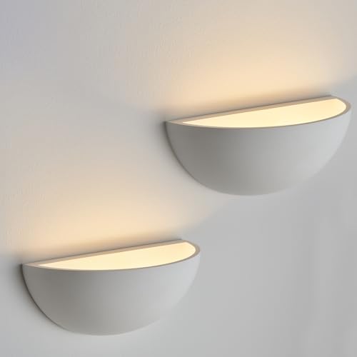 NUSRAN 2 Pack Repaintable Hardwired Wall Sconce, Minimalist Half-Sphere Gypsum