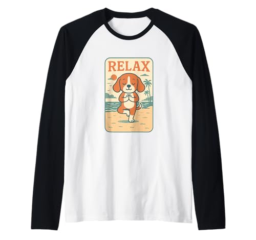 Beagle Relax Yoga Divertido Perro Relajante Camiseta Manga Raglan