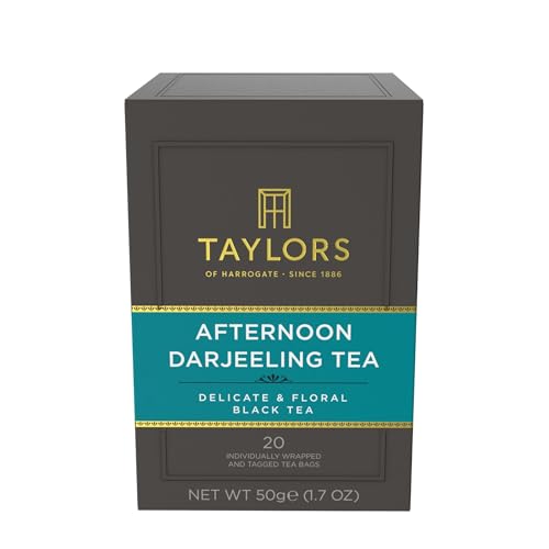 Image of Taylors of Harrogate Afternoon Darjeeling, Black Tea, Individually Wrapped Bags 20 Count (Pack of 1), Delicate, Sweet & Floral, Caffeinated, Enjoy Hot or Iced, 20 Teabags