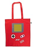 clothinx Handheld Konsole im Vintage 90er Jahre Retro Print | Gamer | Nerd | Geek | Computer Freak | LAN-Party | 100% Bio und Fair Tasche Rot