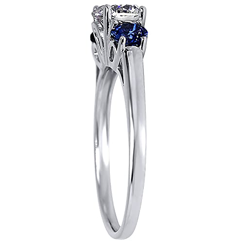 Sterling Silver Three Stone Blue Sapphire CZ Engagement Ring for Women Sizes 5 6 7 8 9 103