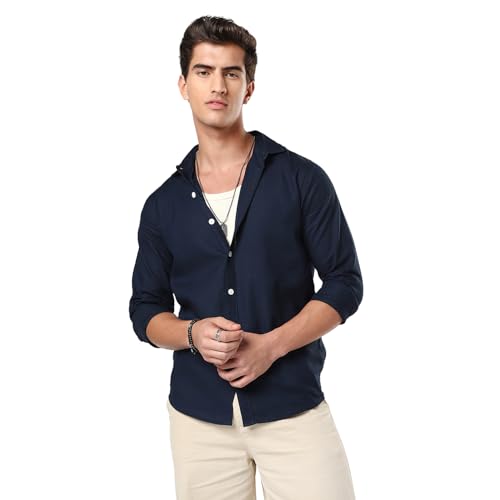 Image of Urbano Fashion Men's Linen Blend Full Sleeve Relaxed Fit Casual Solid Shirt