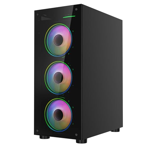 CiT Mirage Black Mid-Tower PC Gaming Case ATX with 2 x Tempered Glass Panels - 30% Tint Tempered Glass Side Window with 4 x Infinity 120mm ARGB Dual-Ring Fans & 6-Port Hub Included - Image 4