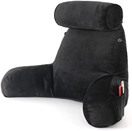 sutailocus Reading Pillow Reading Pillows for Sitting in Bed Adult Backrest Pillow Contains Neck Roll for Bed, Sofa, Carpet Cushion to Provide Back Support (Black, Large)