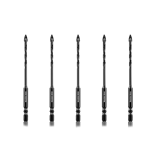 Meccion Tile Drill Bit 4mm x 5Pcs Professional Cross Tungsten Carbide Tip Drill Bits for Tile, Brick, Glass, Porcelain, Plastic, Wood, Cement, Mild Metal