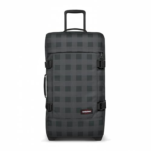 Image of EASTPAK Tranverz M - 78L Medium Soft Sided Checked Luggage, Dual Compartments, TSA Lock, Compression Straps & Smooth Inline Wheels, Checker Dark Grey