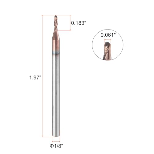 Image of HARFINGTON Ball Nose End Mill 2 Flute 0.061 inch Diameter 1 /8 inch Shank Tungsten Carbide Uncoated Spiral CNC Router Bits 0.183 inch Cutting Length Single End Ball for Carving Engraving Grinding