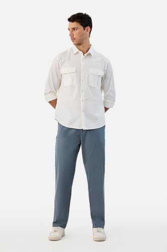 Image of SNITCH Men Casual Trousers| Baggy Fit Mid Rise Solid Plain Front Style | Breathable Cotton Blend & Lightweight Linen Fabric for Summer & Everyday Outings