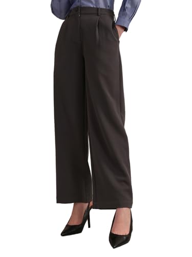 Image of FableStreet Women's Formal Trousers | High-Rise Pleated Wide-Leg Design | Solid Pattern with Plain Weave | Comfortable Office Wear for Business Meetings & Formal Events