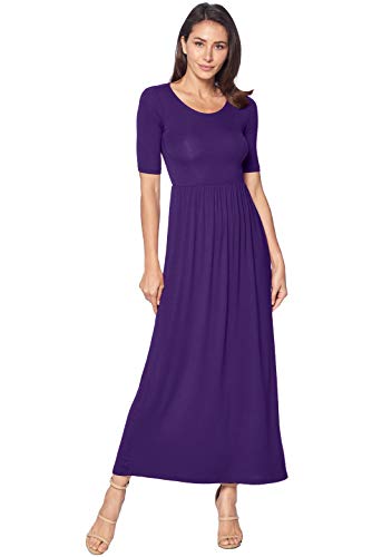 82 Days Women's Casual 3/4 Sleeve Long Maxi Dress with Elastic Waist Made