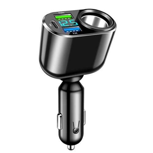 111W Cargador de Coche Multifuncional, 90W Divisor de Encendedor de Cigarrillos, 66W Carga Rápida & 30W Puerto PD, Compatible con Dispositivos USB y Tipo-C,con Voltímetro LED, Material ABS Resistente