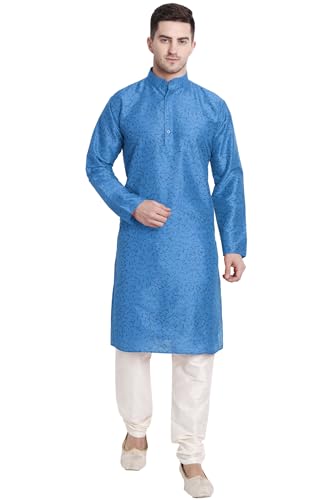 Image of Men's Art Silk Printed Kurta Pajama Set Mandarin Collar Ethnic Motifs Party Dress