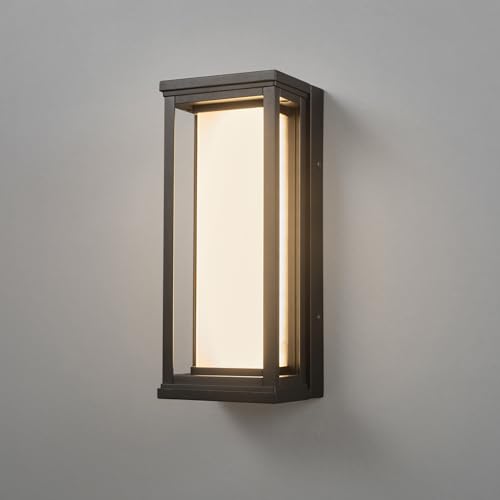 Image of Globe Electric 12W LED Integrated Matte Black Outdoor Wall Sconce with Frosted Glass