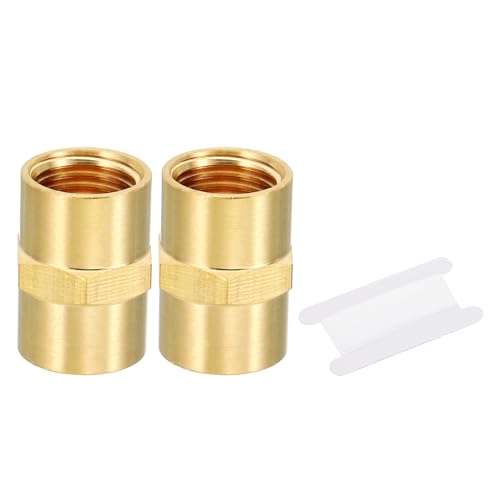 PATIKIL Brass Pipe Fittings Coupler, 2Pcs 1/4" x 1/4" NPT NPT Female Thread Brass Hex Nipple Coupling Reducer Adapter Tubing Connector Adaptor with PTFE Tape for Water, Air, Oil, Gas Line