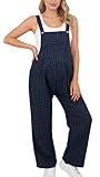 SEAUR Women's Maternity Overalls Gingham Plaid Print Bib Pants One Piece Suspender Jumpsuit Baggy Romper with Pocket Maternity Outfit XL Blue