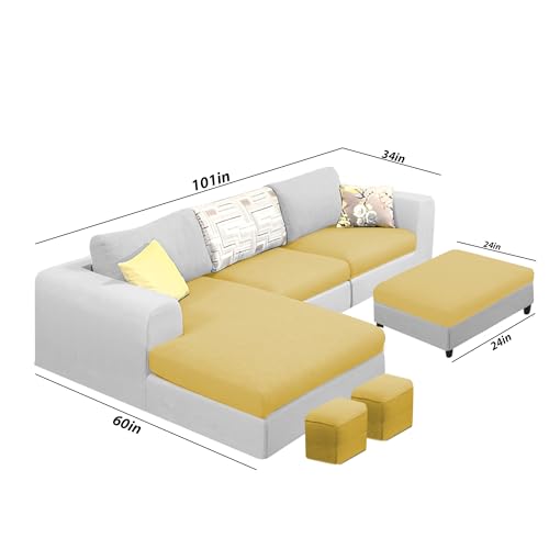 Image of Koza LHS 4 Seater L Shape Sofa Set with Center Table for Living Room (Yellow Grey Fabric) Premium Fabric Sofa