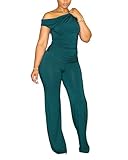 CXXQ Women's Sexy 2 Piece Outfits Ruched Crop Top Bodycon Wide Leg Pant Set Y2k Streetwear Sweatsuit Blue M