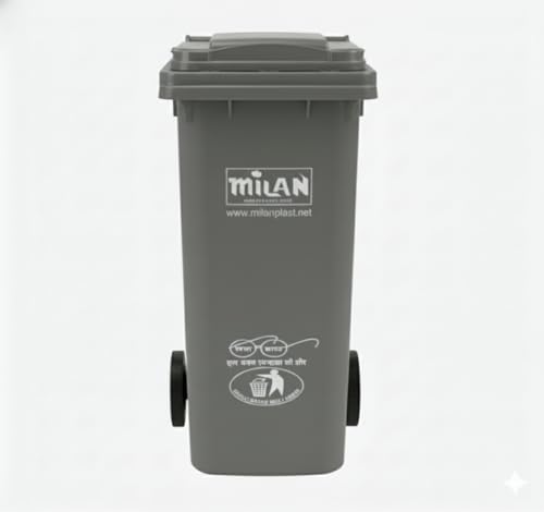 Image of Milan Plastic Manual-Lift Garbage Waste Dustbin with Wheels 120 Ltr Grey