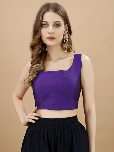 Image of Womanista Women's Taffeta Solid Sleeveless Readymade Saree Blouse for Women Stylish