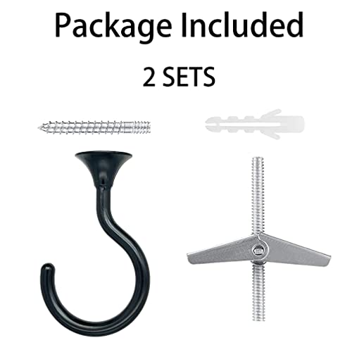 diplambr Swag Hook Heavy Duty Ceiling Hook with Hardware for Ceiling Installation Cavity Wall Fixing Hanging Plants Chandeliers Wind Chimes etc. Indoor&Outdoor (2, Black) - Image 2