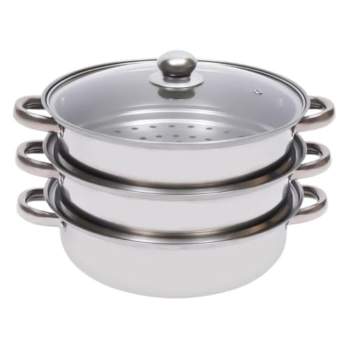 Olla de inducción apilable: juego de olla de vapor de acero inoxidable, bandeja de vapor de varios niveles, recipiente de cocción con tapa | Equipo culinario para bola de, pescado, verduras, reun