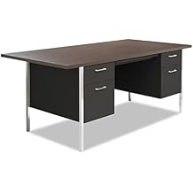 Alera Double Pedestal Steel Desk, Mocha/Black, 72" x 36" x 29.5", ALESD7236BM