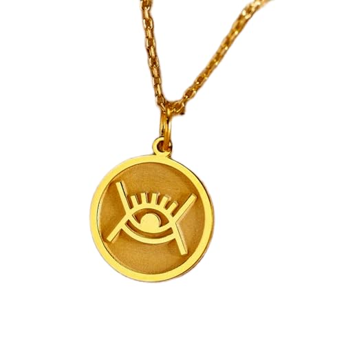 Collier œil africain en argent plaqué or, pendentif gravé de 24 mm