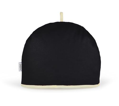 Muldale Black Tea Cosy for Teapot Large - Insulated Thermal 100% Cotton Extra Thick Wadding - Designed in England - Tea Cozy Covers Fit 1 to 6 Cup