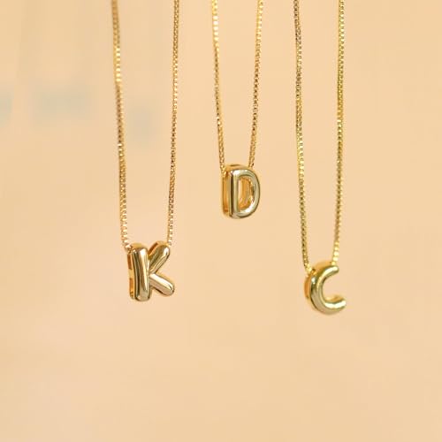 Image of Personalized Bubble Letter Initial Necklace, 14K Gold Plated, Dainty Pendant for Women, Trendy Gold Jewelry