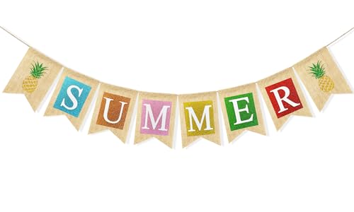 VILIFEVER Burlap Summer Banner Welcome Summer Decorations for Fireplace
