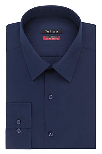 Van Heusen Men's Dress Shirt Slim Fit Flex Collar Stretch Solid, Night Blue, 18