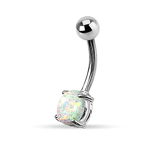 Fifth Cue 14G Opal Glitter Prong Set 316L Surgical Steel Belly Button Rings (Whitish) #TOP1