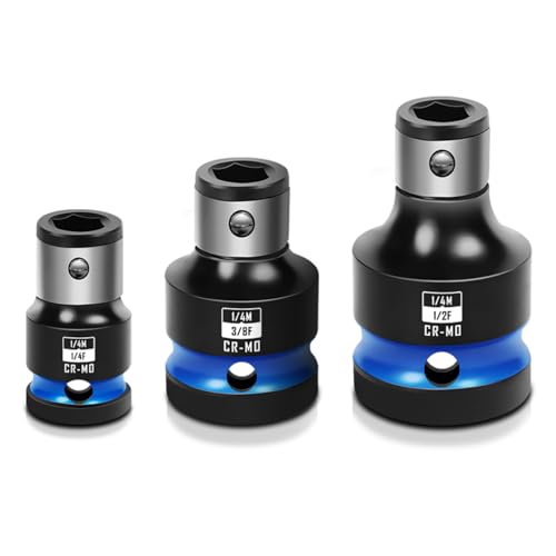 BLACKROBOT 3PCS Impact Bit Holders 1/2 3/8 1/4-Inch Square Drive to 1/4 Hex Bit Socket Adapter, Impact Wrench Ratchet Use, Cr-Mo Steel