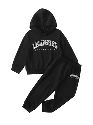 Girls 2 Piece Outfits Sweatsuit Graphic Long Sleeve Hoodies and Sweatpants Set