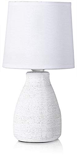 BRUBAKER lampada da tavolo o comodino - 28 cm - bianco - base in ceramica - paralume in cotone - casa di campagna Shabby Chic - bianco
