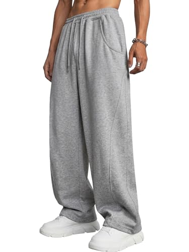 GLOKEE Mens Baggy Sweatpants Essentials Sweat Pants Wide Leg Sweatpants with Pockets Grey M