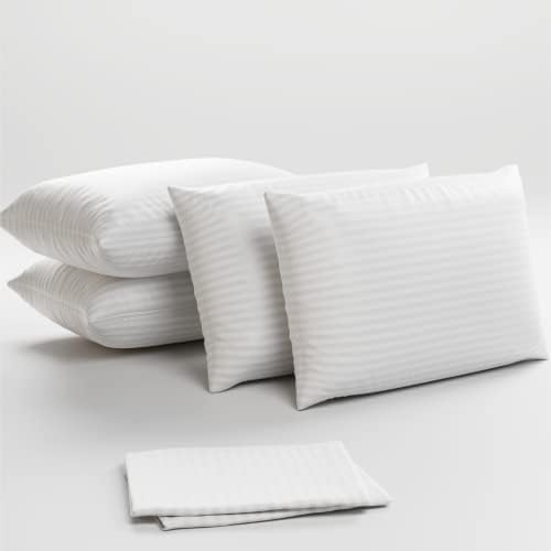 Niagara 4 Pack Pillow Protectors Stripe Zippered Standard 20x26 Inches Brushed White Extreme Soft Cooling Microfiber Wrinkle Stain, Fade Resistant (Microfiber Standard 4 Pack Stripe)