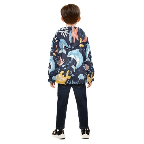 Sea Animals Seamless Pattern Toddler Fleece Jacket Girl Boys Hooded Fleece Jacket Coat Warm Outwear Zip-up 3-10T4