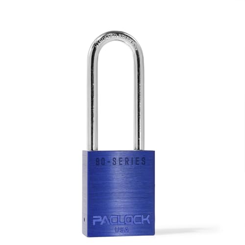 Image of PACLOCK's SR-90A Padlock, 2-1 /2 inch Tall Hard. Stainless Steel Shackle, High Security 6-Pin Cylinder, One Lock Keyed to a Number U-Pick! w / 2 Keys, Blue