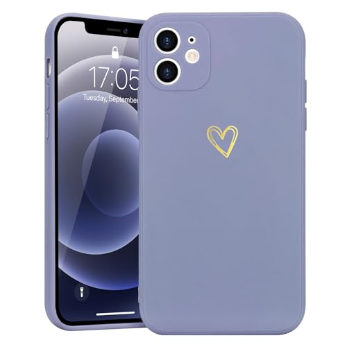 Lafunda Handyhülle Kompatibel mit iPhone 12 Mädchen hülle Ultra Dünn Silikonhülle süß Liebesherz Schutzhülle stoßfest Case Bumper Back Cover mit Fallschutz für iPhone 12 Flieder Lila