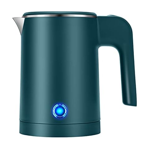 Small Portable Electric Kettle, 0.6L Mini Stainless Steel Travel Kettle, Portable Mini Hot Water Boiler Heater, Quiet Fast Boil & Cool Touch with Boil-Dry Protection (Green) Cover