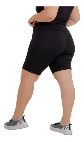 Bermuda Shorts Legging Plus Size Feminino Suplex Academia (BR, Alfa, XXG, Plus Size, Regular, Preto)